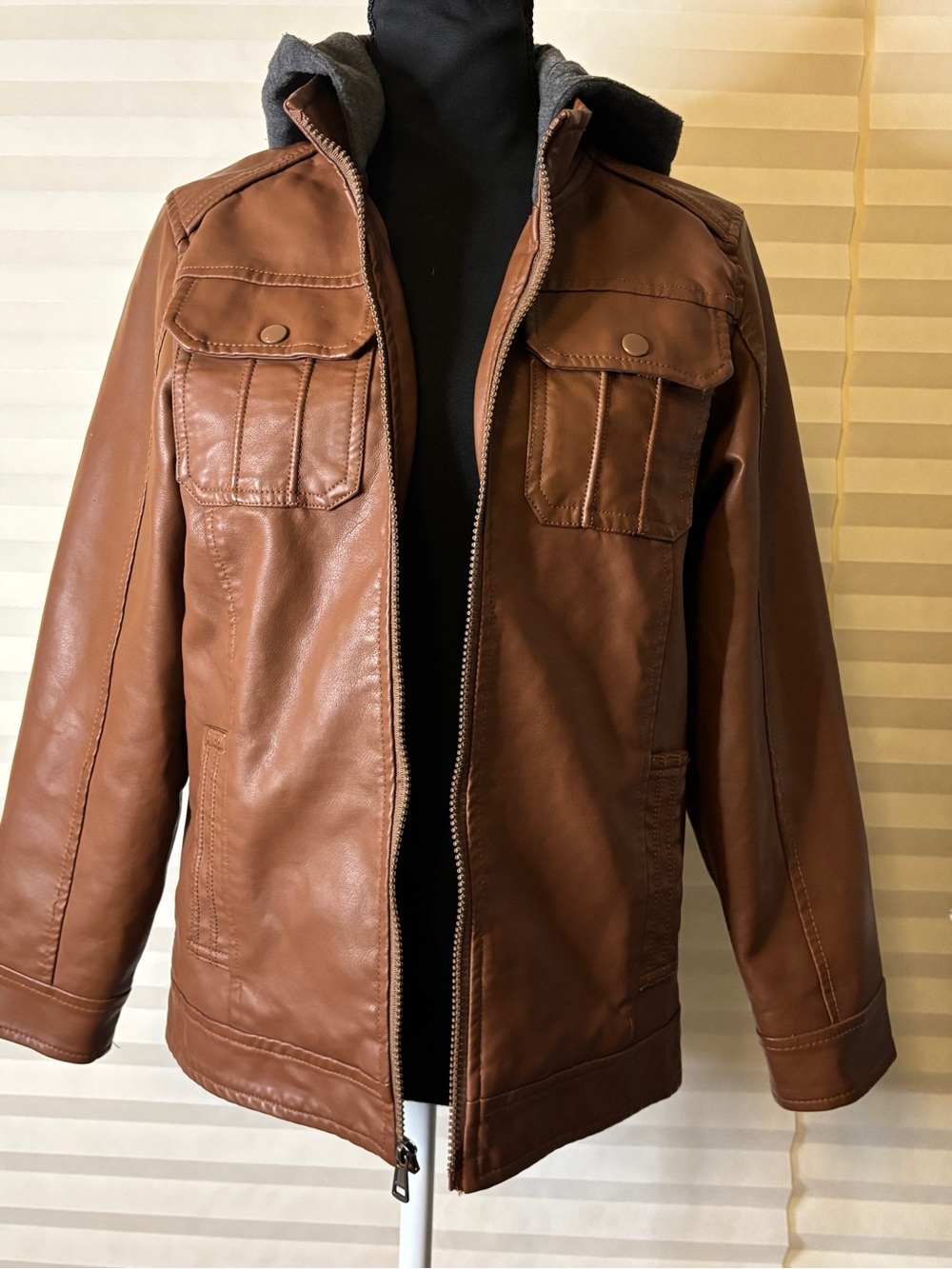 Ring of Fire Men’s XL Brown Faux Leather Hooded Jacket